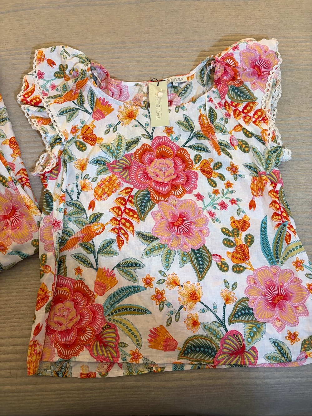NWT Rachel Zoe 2 Pc Floral Linen Blend Top Pants Set Large Boho Cottagecore - Picture 4 of 5